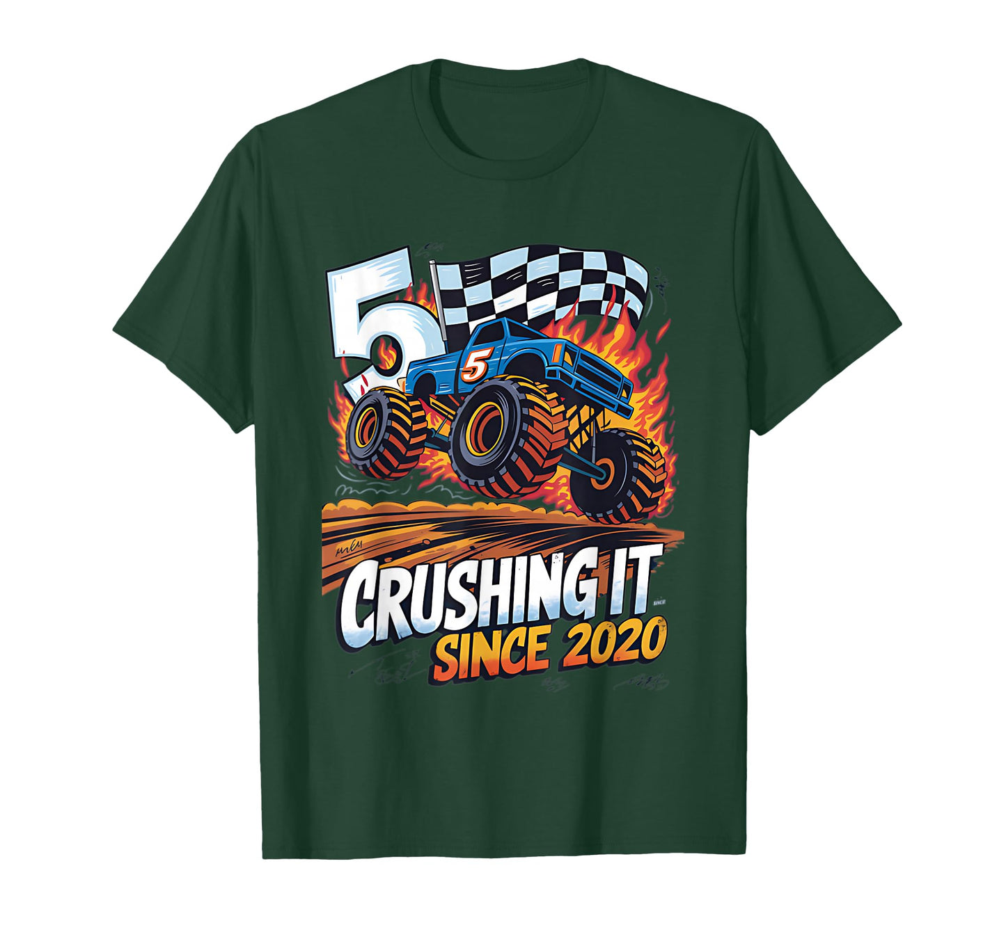 Crushing It Since 2020 5th Birthday Kids Monster Truck T-Shirt