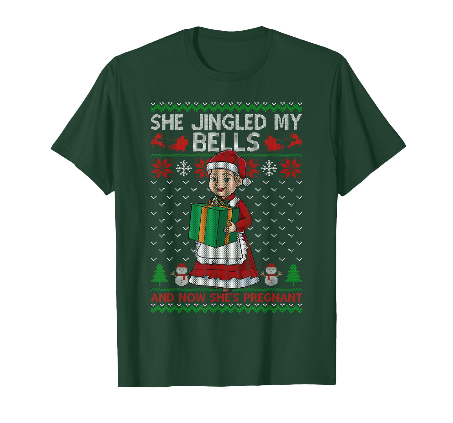 She Jingled My Bells & Now She's Pregnant Ugly Xmas Sweater T-Shirt
