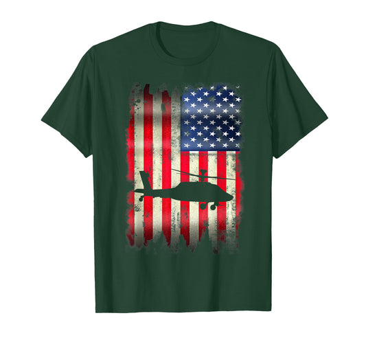 Helicopter Patriotic USA American Flag 4th of July Gift Women Kids Men T-Shirt