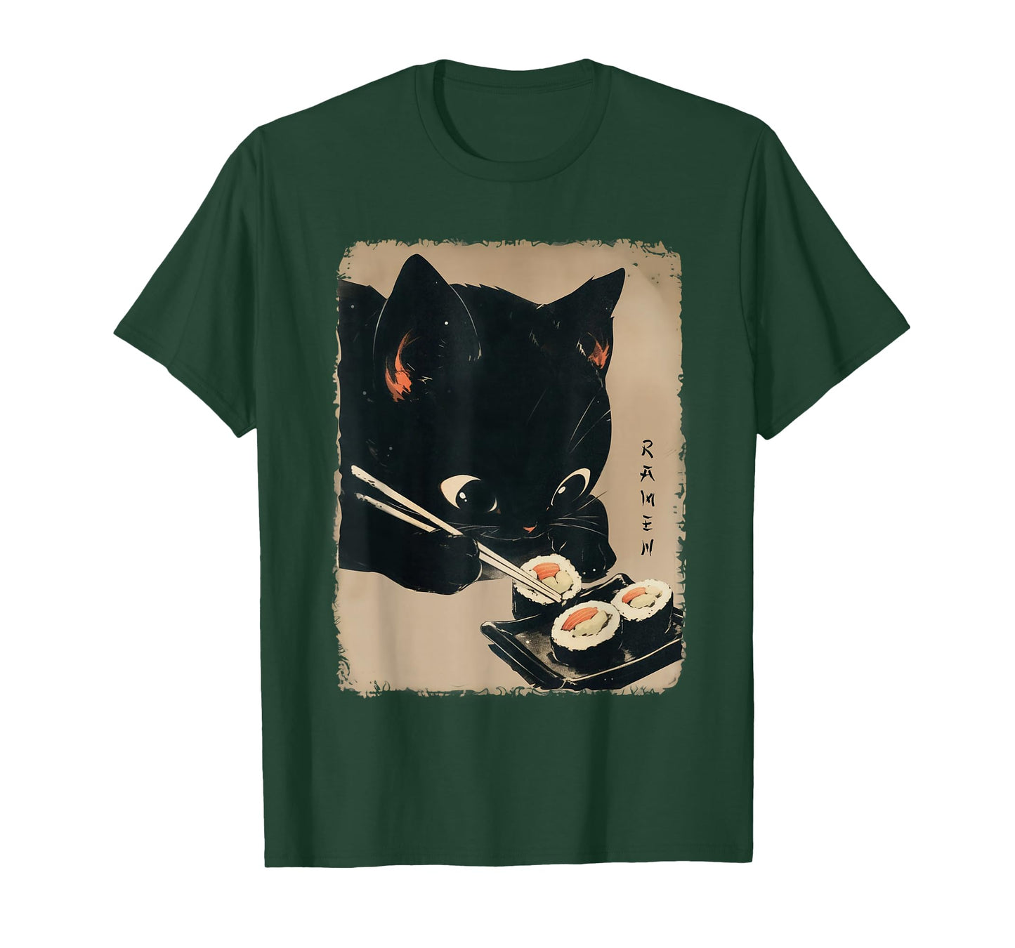 Kawaii Cat Eating Sushi Funny Japanese Anime Cute Cat Girls T-Shirt