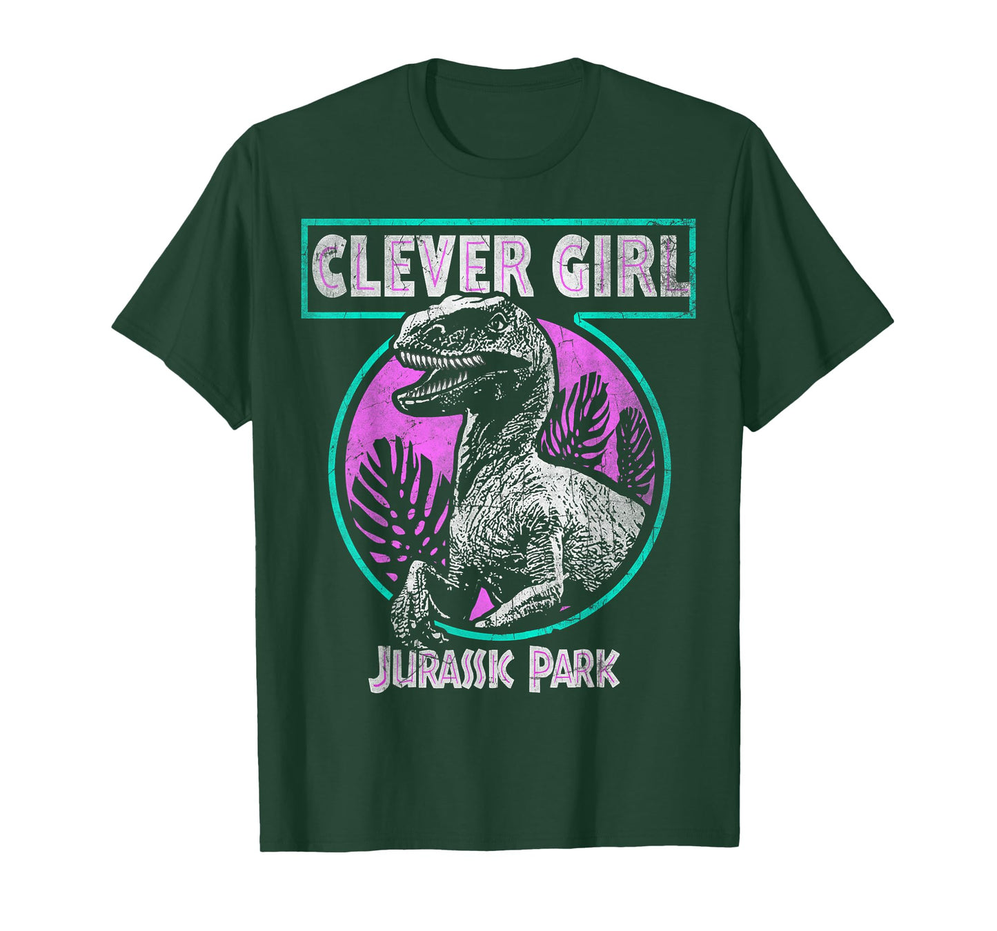 Jurassic Park Distressed Teal Raptor Clever Girl Short Sleeve T-Shirt