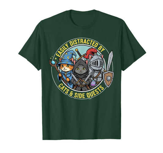 Gamer Easily Distracted by Cats Side Quests RPG Cat Funny T-Shirt