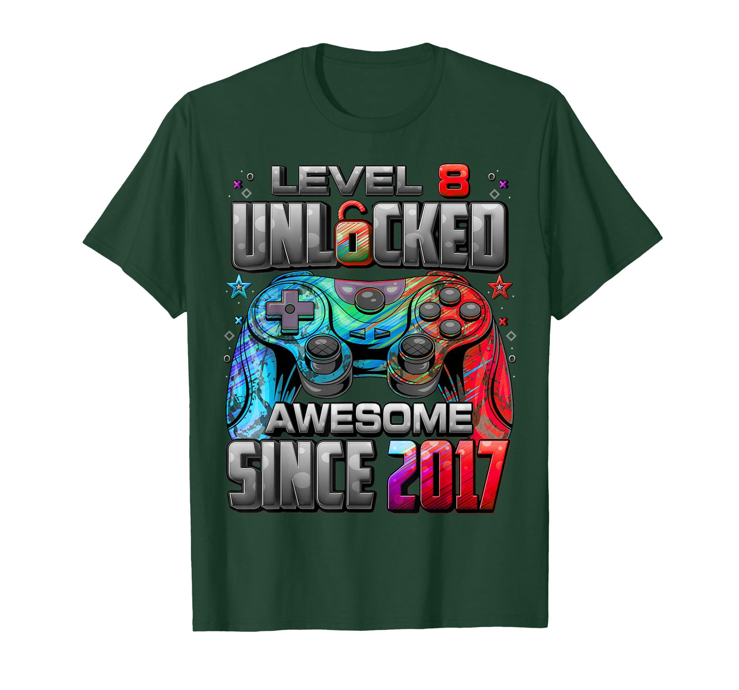 Level 8 Unlocked Awesome Since 2017 8th Birthday Gaming T-Shirt