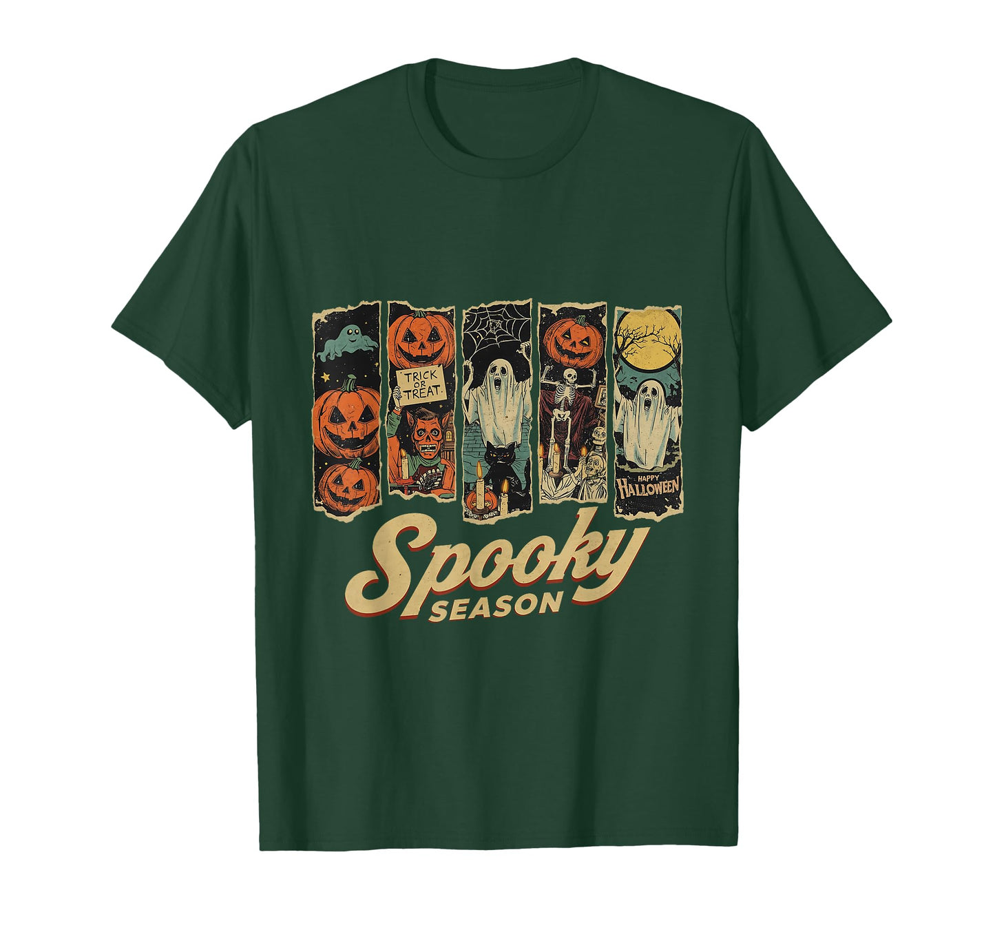Spooky Season Haunted Street Halloween Night Scene T-Shirt