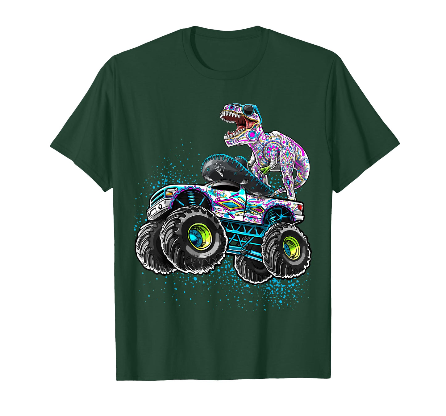 Day of the Dead Monster Truck Dinosaur Sugar Skull Boys T-Shirt
