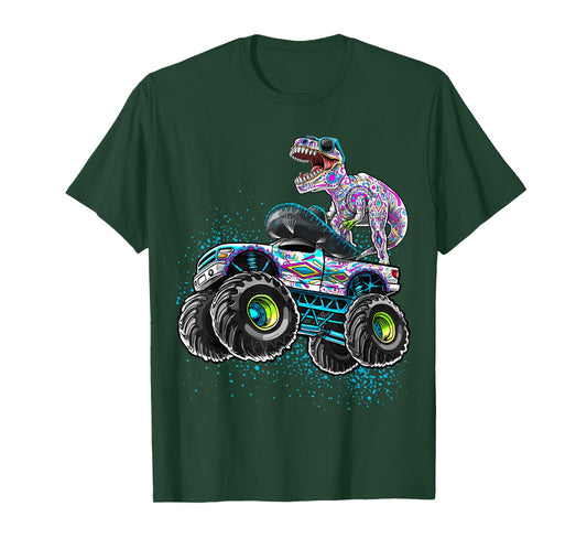 Day of the Dead Monster Truck Dinosaur Sugar Skull Boys T-Shirt