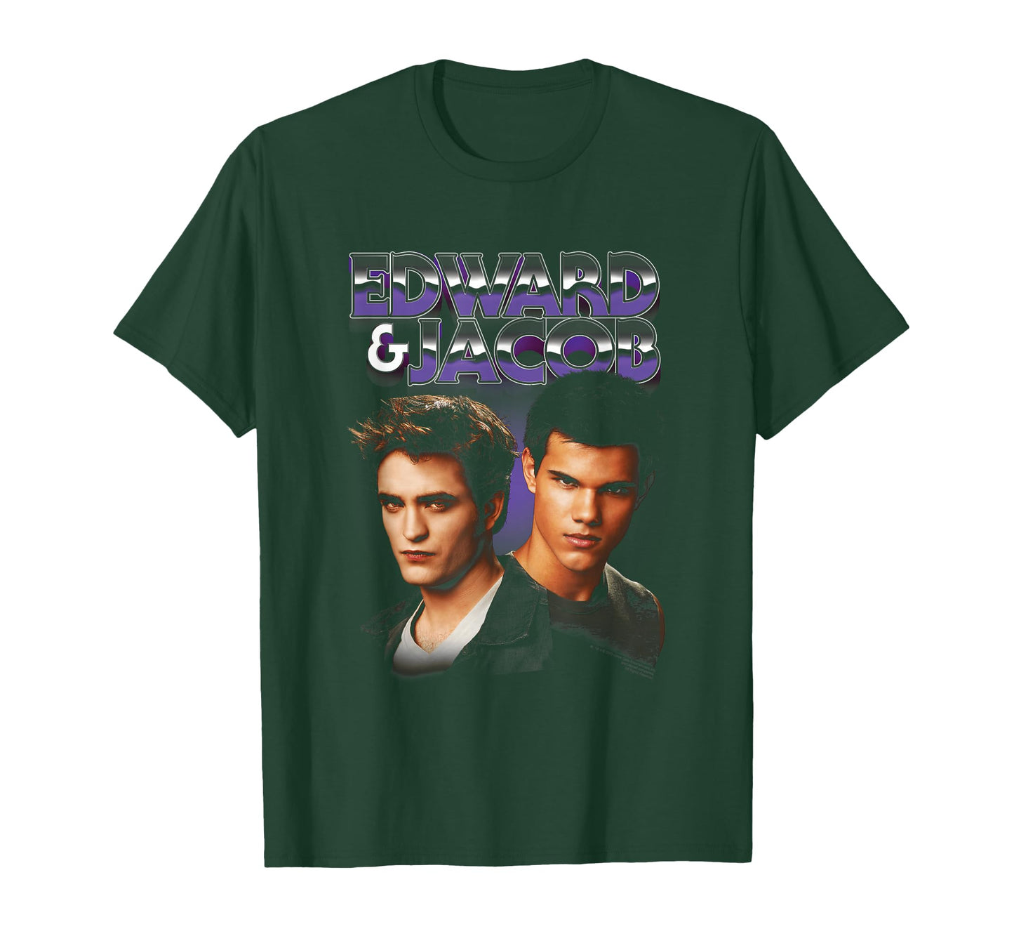 Twilight Edward & Jacob Purple Chrome Text Portrait Movie T-Shirt