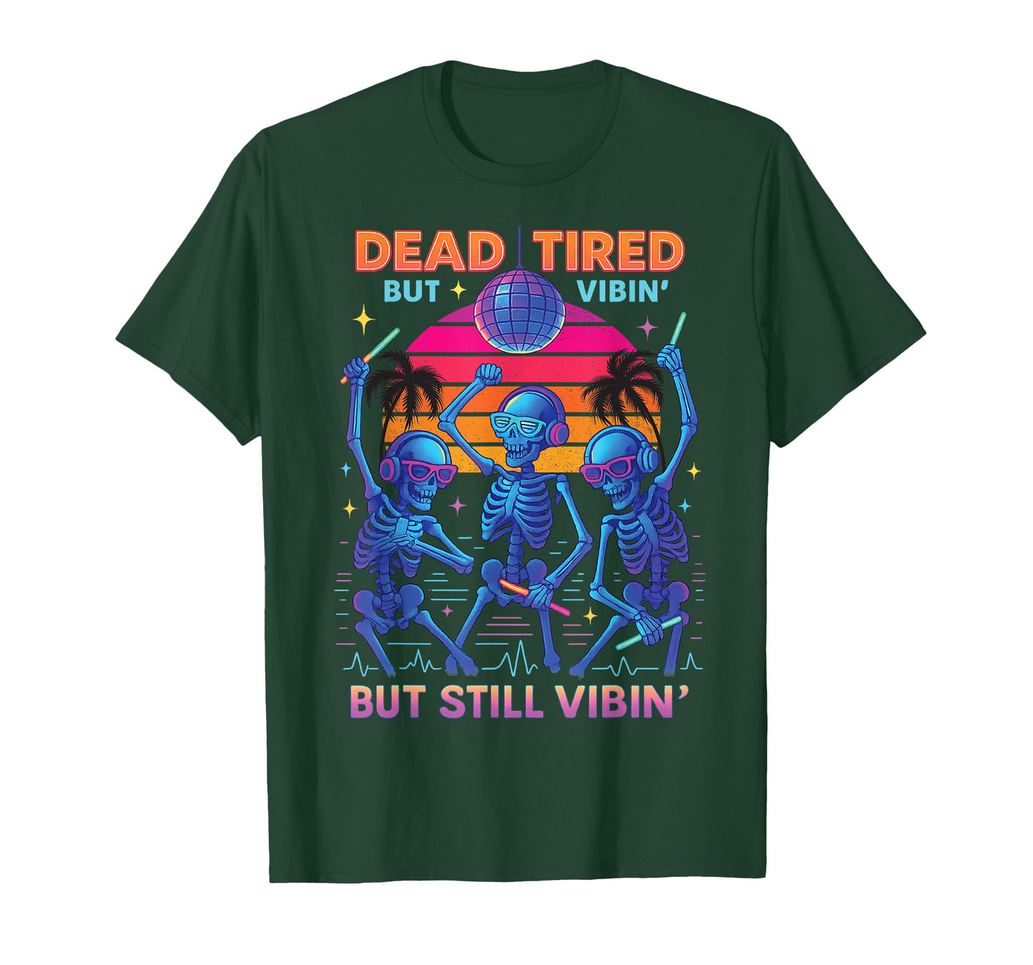 Retro Skeleton Rave Party Glow in Dark Halloween Tee T-Shirt
