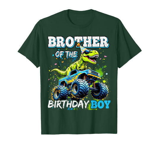 Brother of the Birthday Boy Monster Truck Dinosaur Party T-Shirt