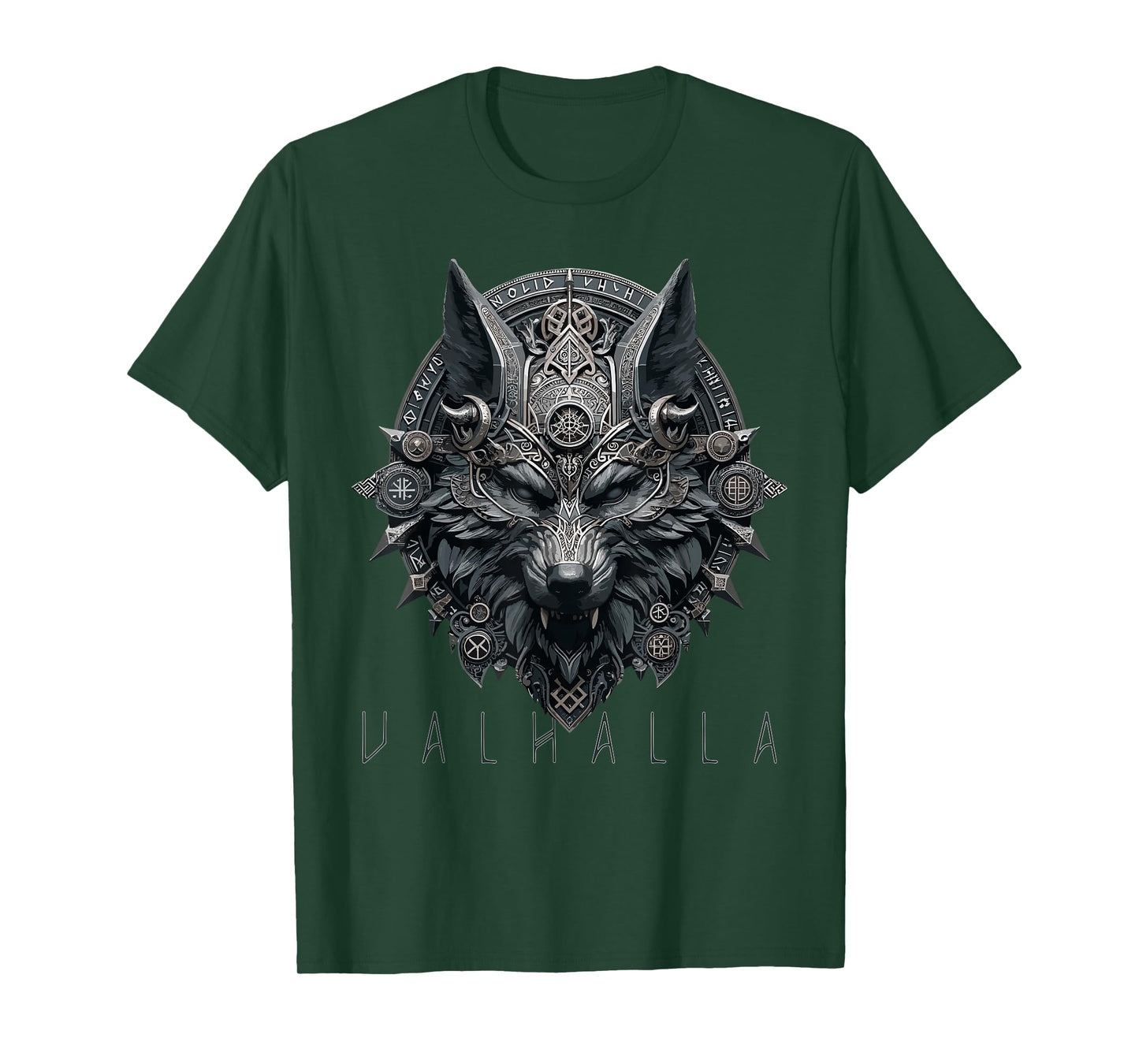 Valhalla Wolf Mask Odin Runes Norse Compass Viking Men Women T-Shirt