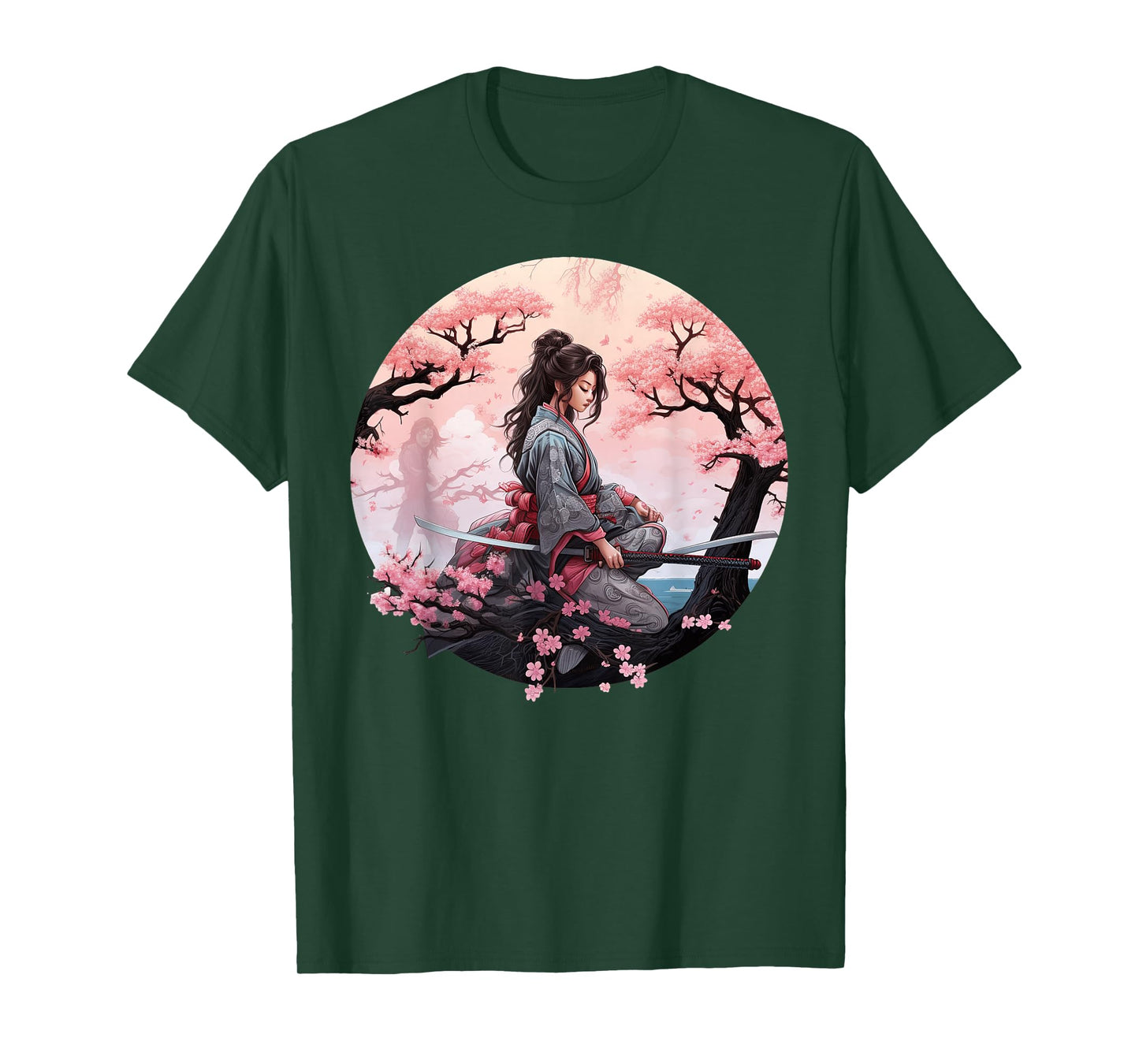 Japanese Samurai Girl Vintage Retro Sakura Cherry Blossom T-Shirt