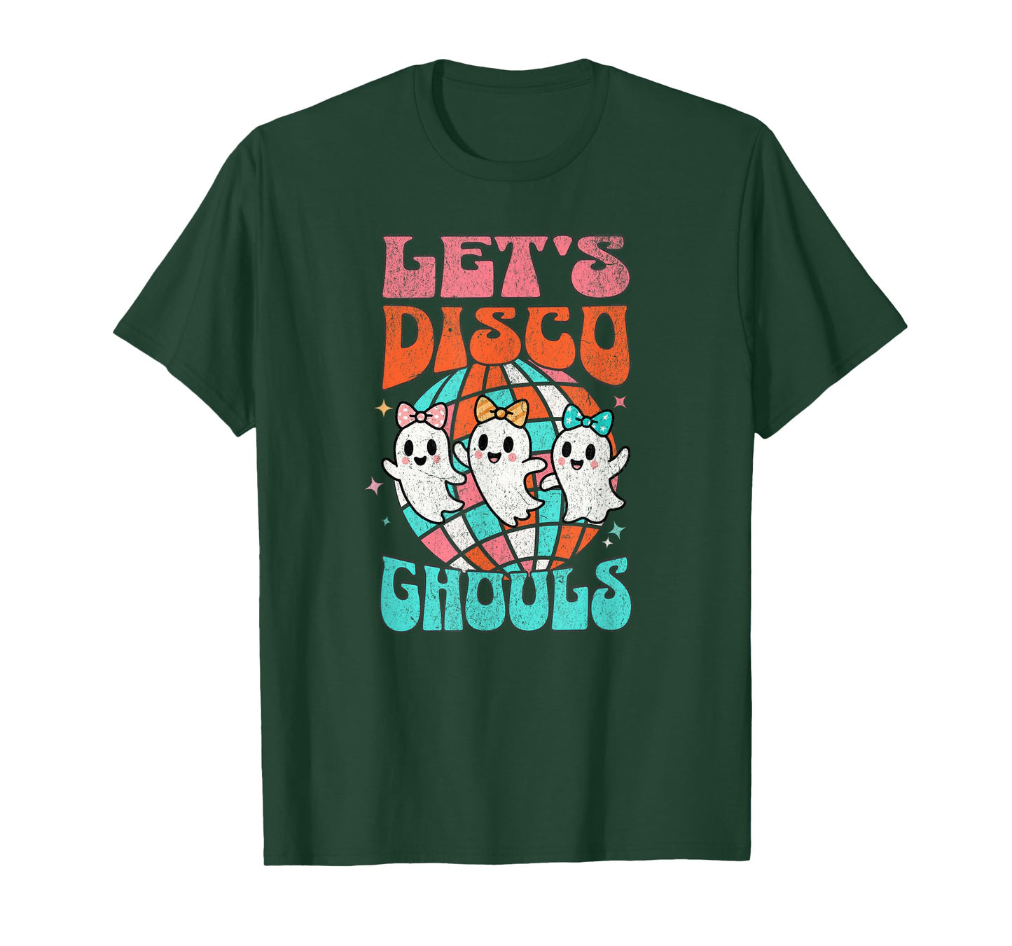 Let's Disco Ghouls Cute Coquette Ghosts 70s Disco Ball T-Shirt