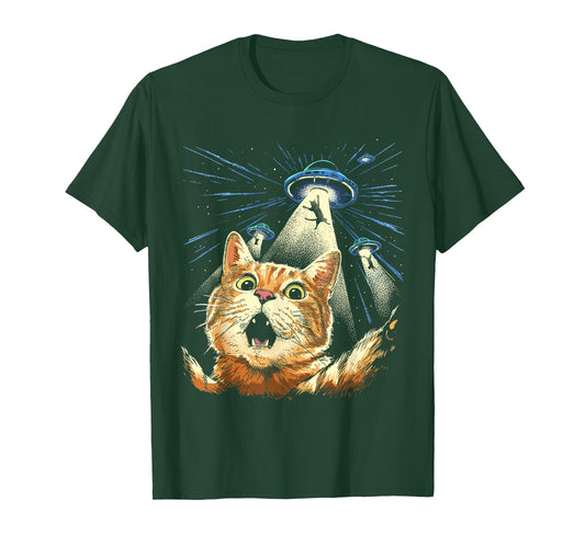 Alien Cat Shirt Funny Invasion Cat Selfie UFO Abduction T-Shirt