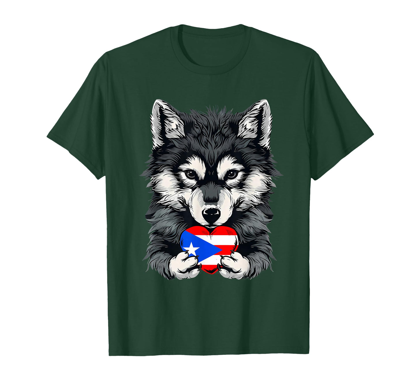 Puerto Rico Heart Cute Wolf Boricua Puerto Rican Roots T-Shirt