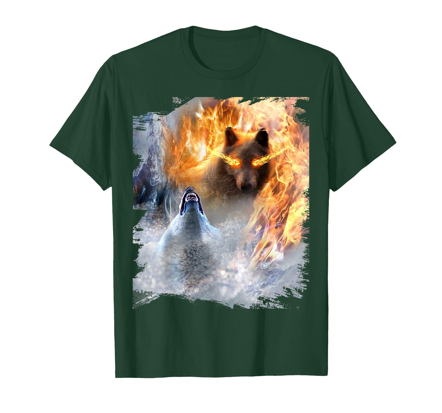 Fire And Ice Wolf Snowy Good And Evil Wolves T-Shirt