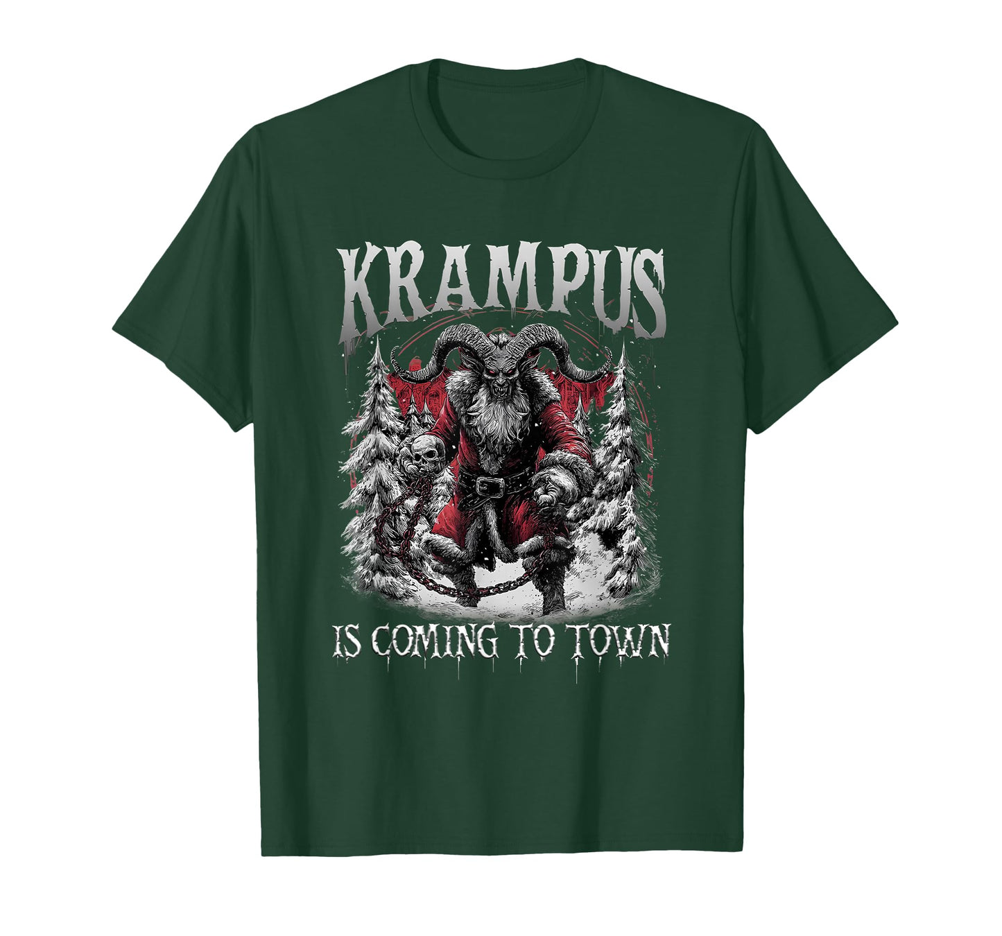 Horror Funny Krampus is Coming to Town Dark Humor Christmas T-Shirt