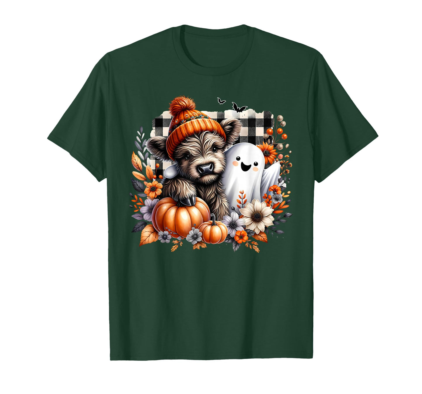 Highland Cow Ghost Spooky Season Autumn Halloween Pumpkin T-Shirt