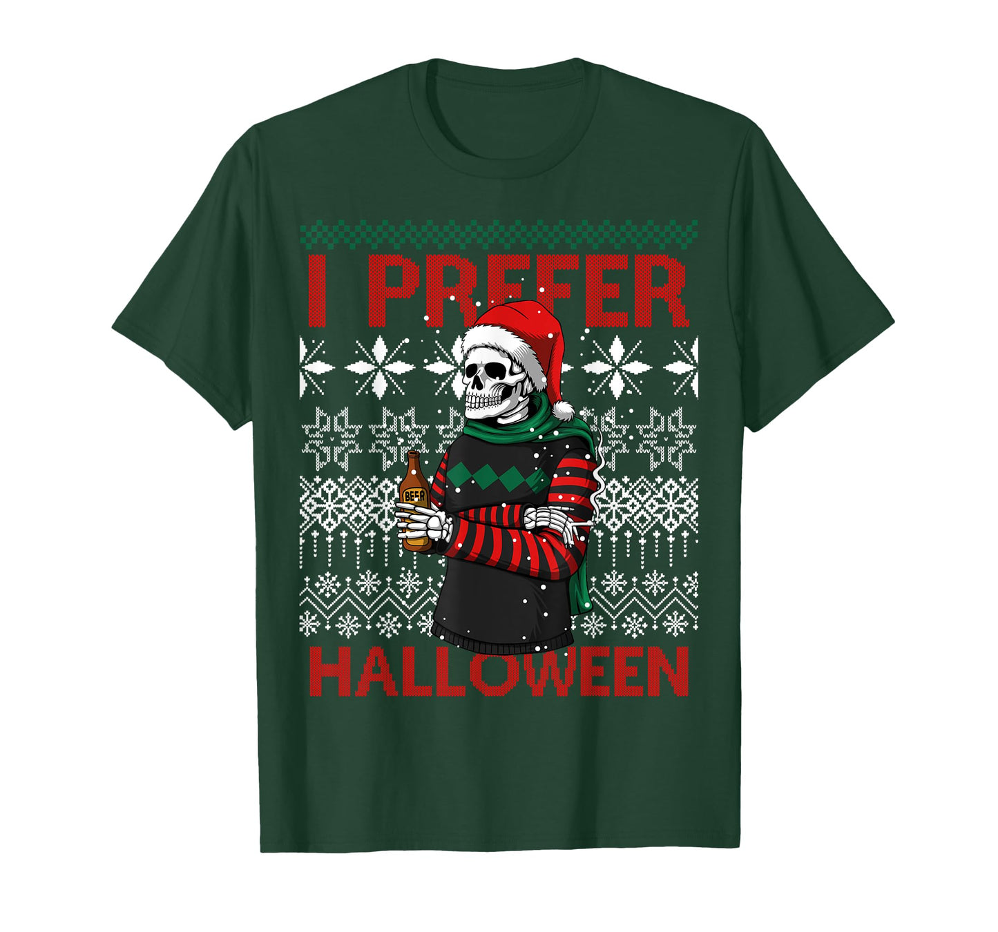 I Prefer Halloween Funny Christmas Skeleton Sweater Ugly T-Shirt