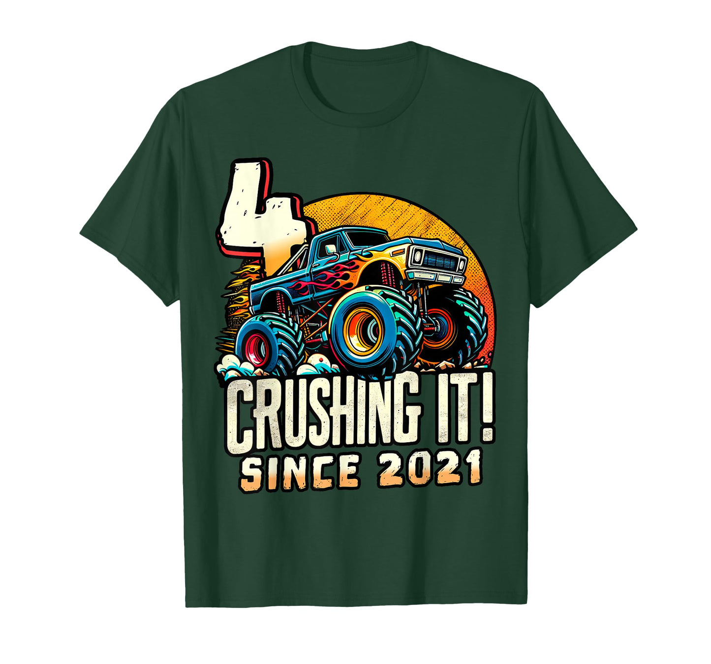 Birthday Monster Truck 4 year Old Boys 4th Party Born 2021 T-Shirt