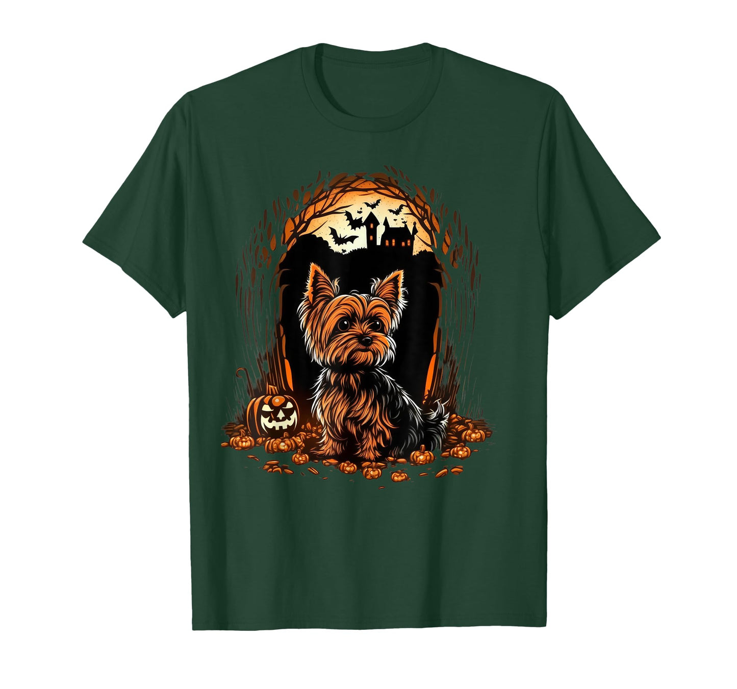 Pumpkin Yorkie costume on Yorkshire Terrier Halloween T-Shirt