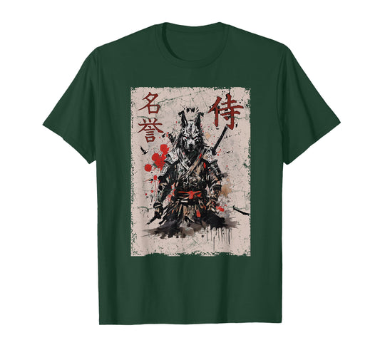 Samurai Warrior Dog Graphic, Cool Japanese Art Dog T-Shirt