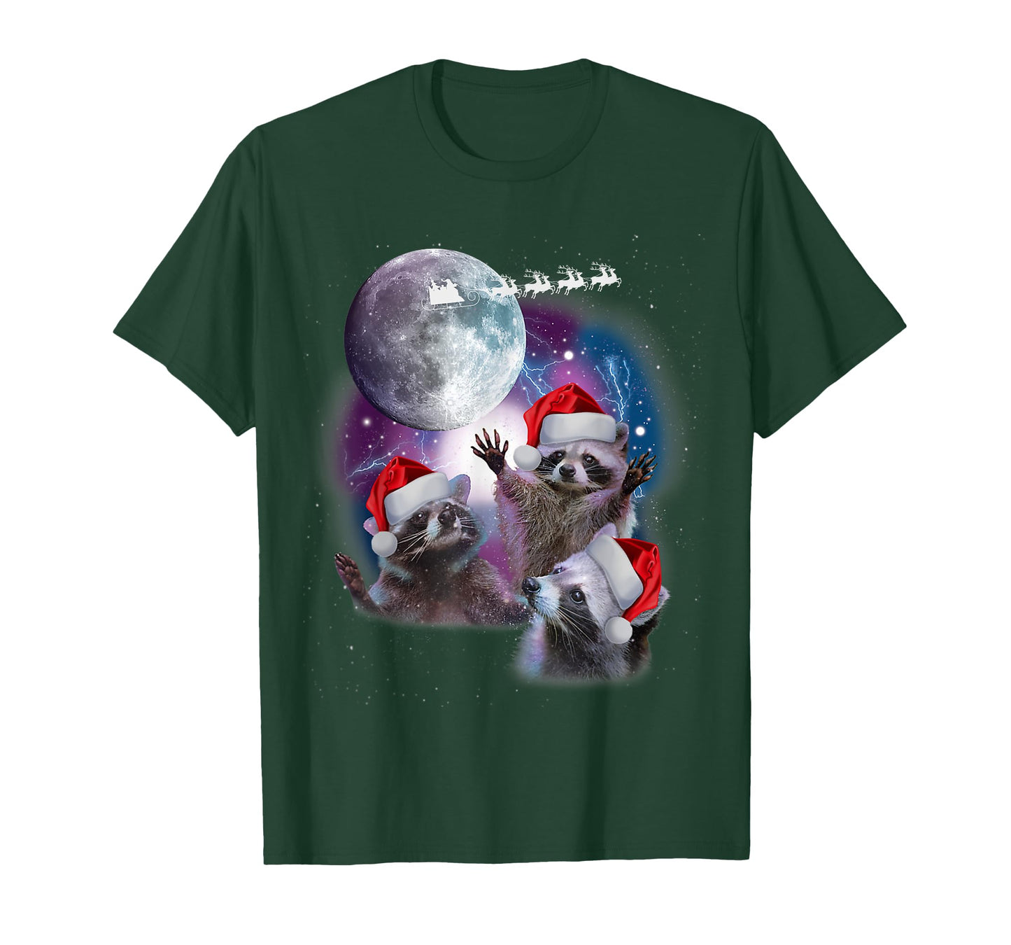 3 Racoon Moon Howling Christmas Santa Racoon Lover Men Women T-Shirt