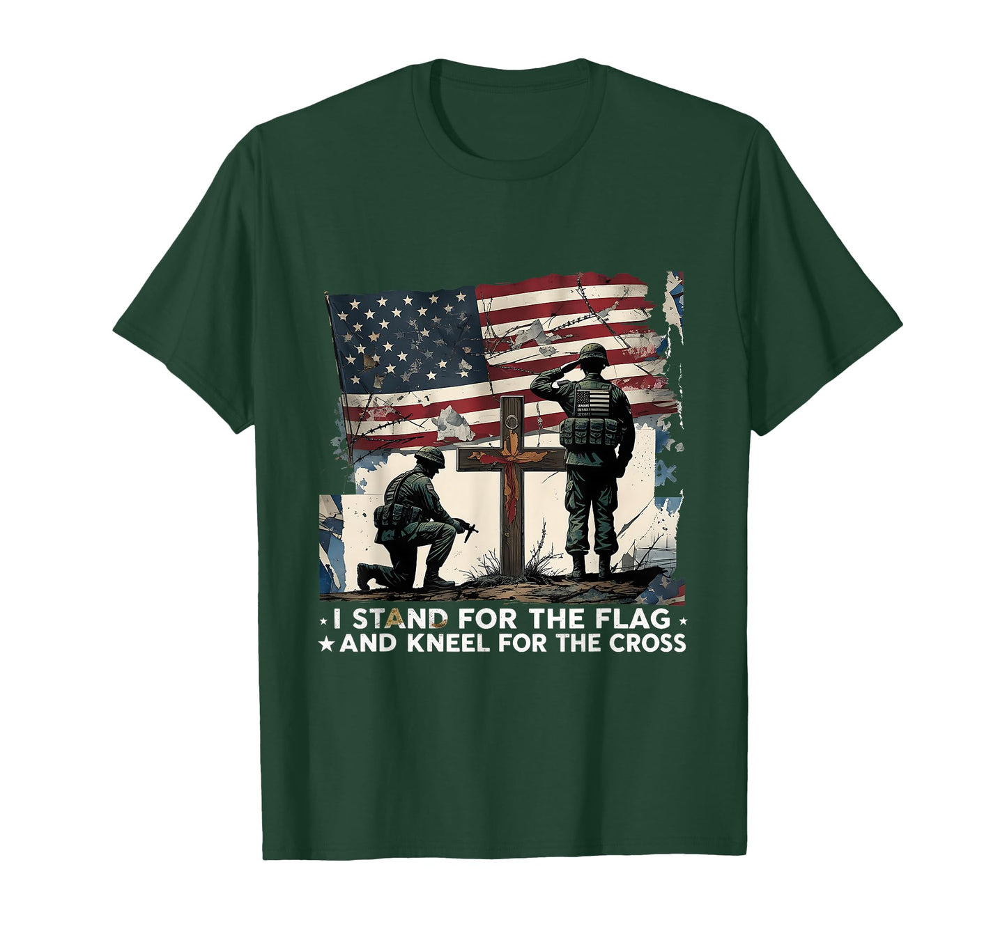 I Stand for The Flag Kneel Cross American Christian Veteran T-Shirt