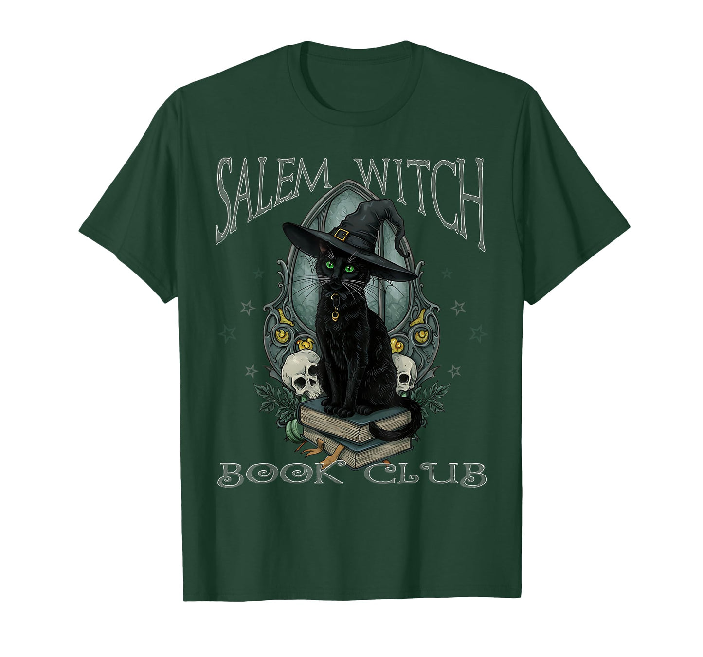 Salem Witch Book Club Black Cat Reading Witchy Halloween Men T-Shirt
