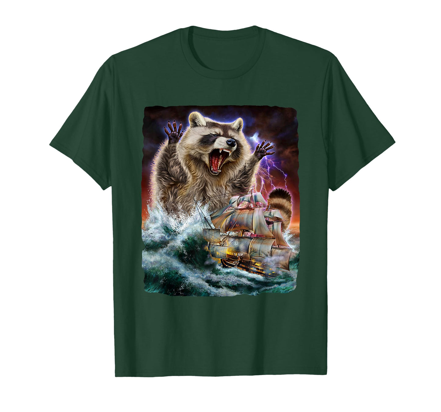 Monster Raccoon as Kraken Attack a War Ship at High Seas T-Shirt