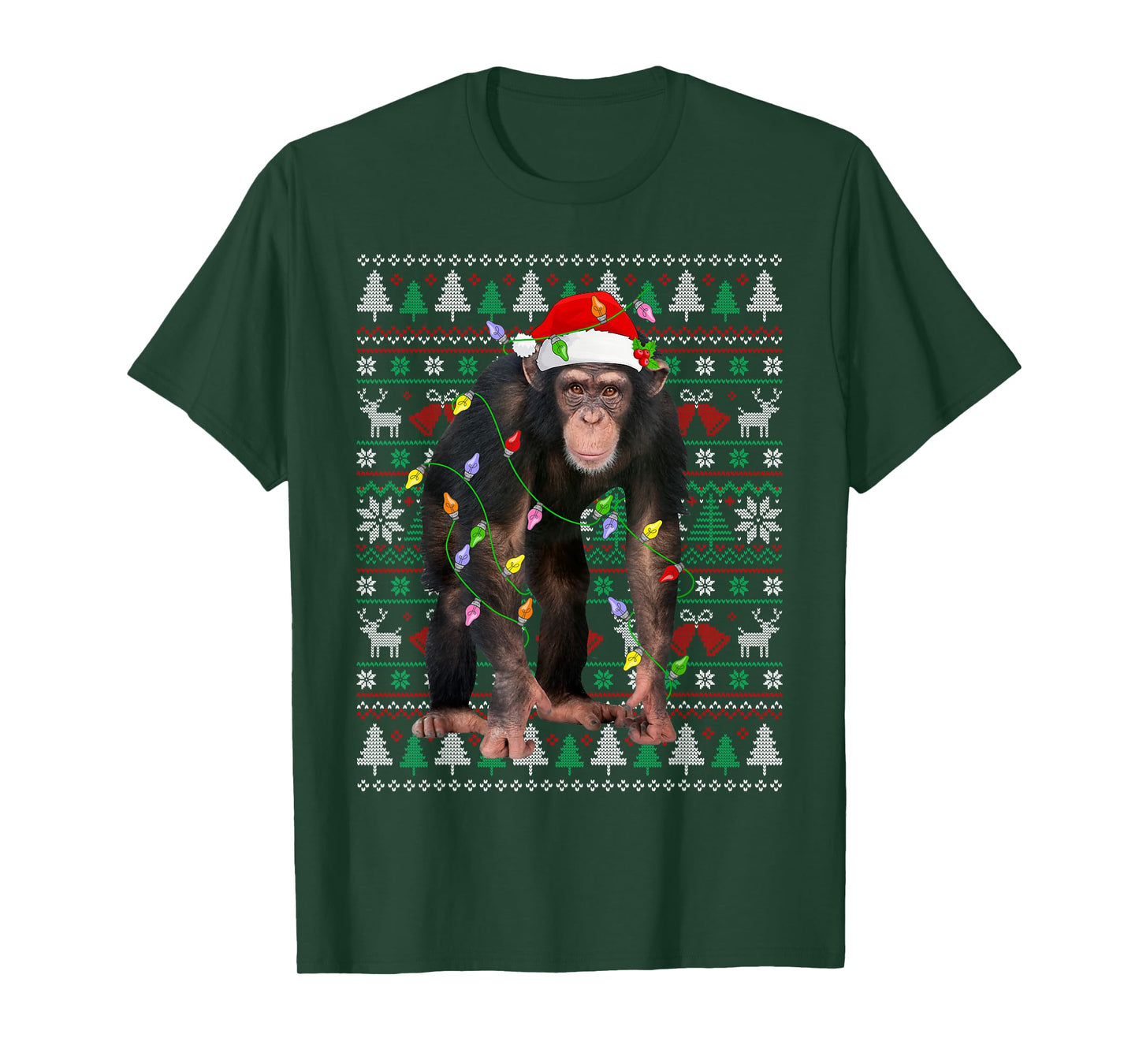 Chimpanzee Christmas Sweater Santa Hat Ugly Xmas Pajama T-Shirt