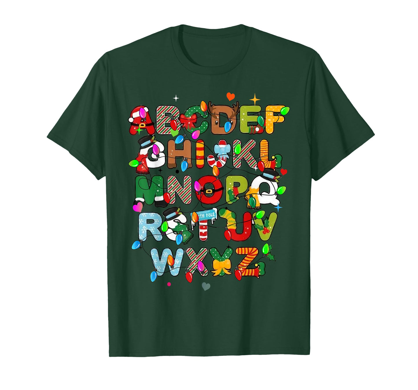 ABCs Learning Kindergarten Teacher Christmas Lights Alphabet T-Shirt for Men Women Kids
