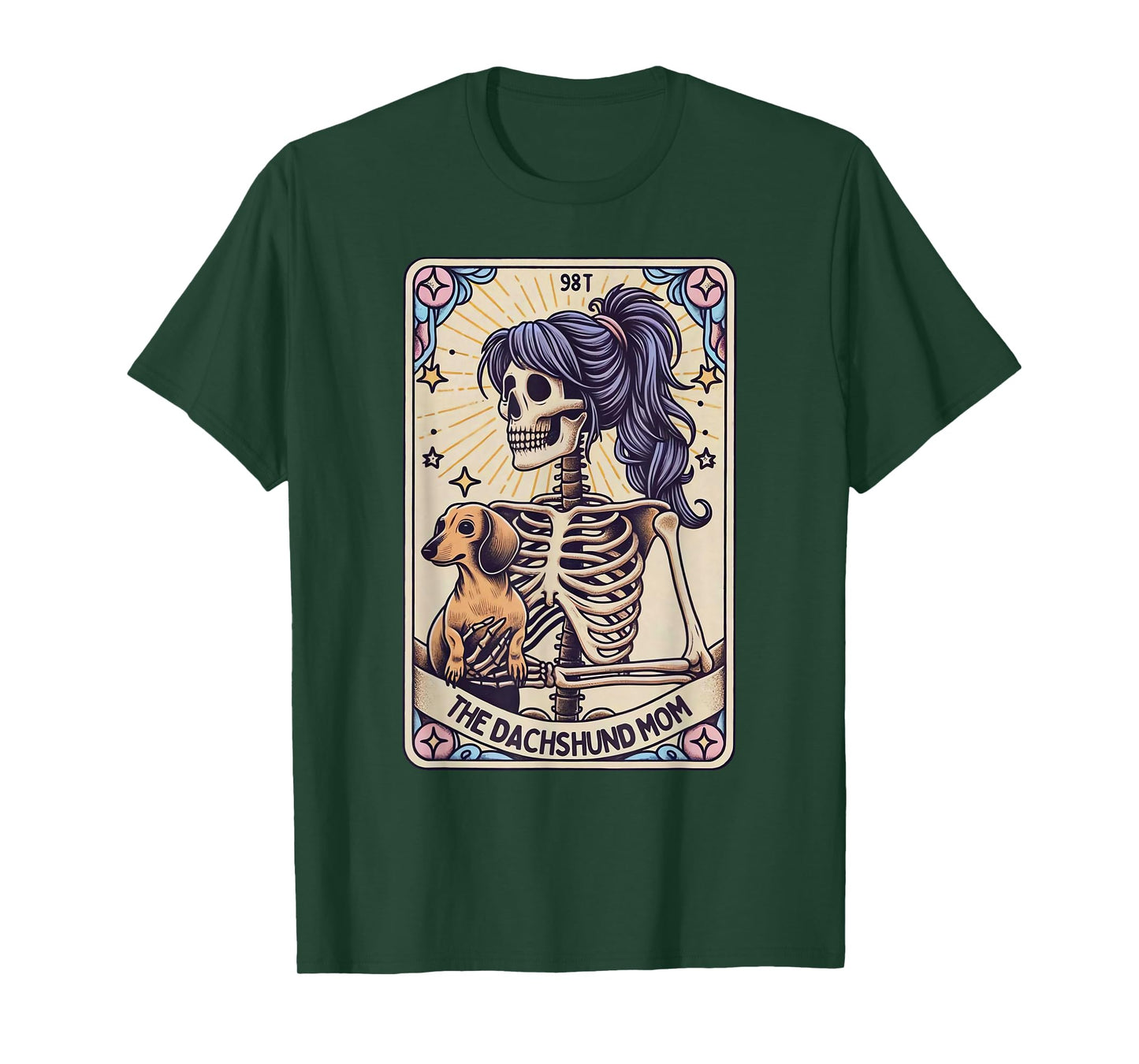 Retro Funny The Dachshund Mom Tarot Card Skeleton Halloween T-Shirt