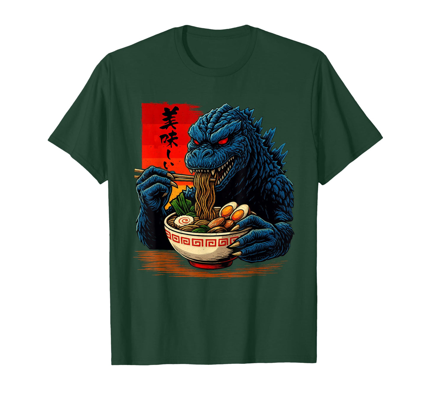 Funny Kaiju Eating Ramen Japanese Monster Lover Birthday Boy T-Shirt