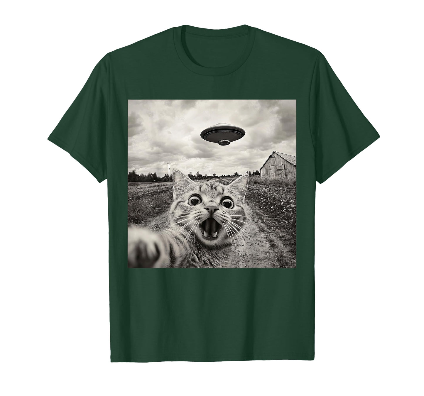 Funny Cat UFO Alien Selfie T-Shirt