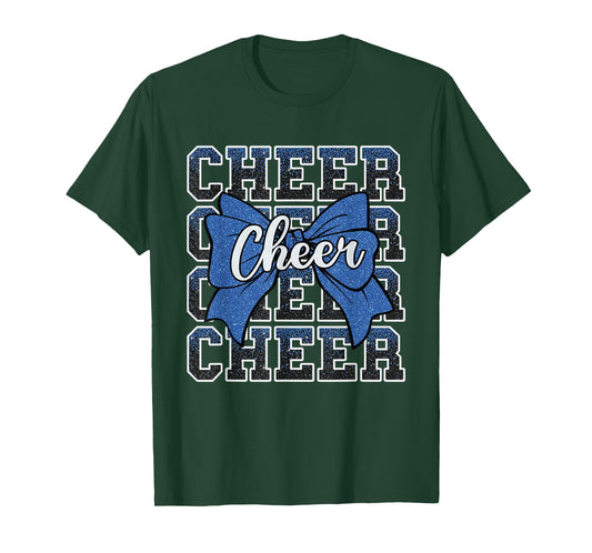 Coquette Cheer Bow Sport Cheerleader Cheerleading Blue T-Shirt