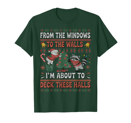 from The Windows to The Walls Raccoon Christmas Ugly Sweater T-Shirt