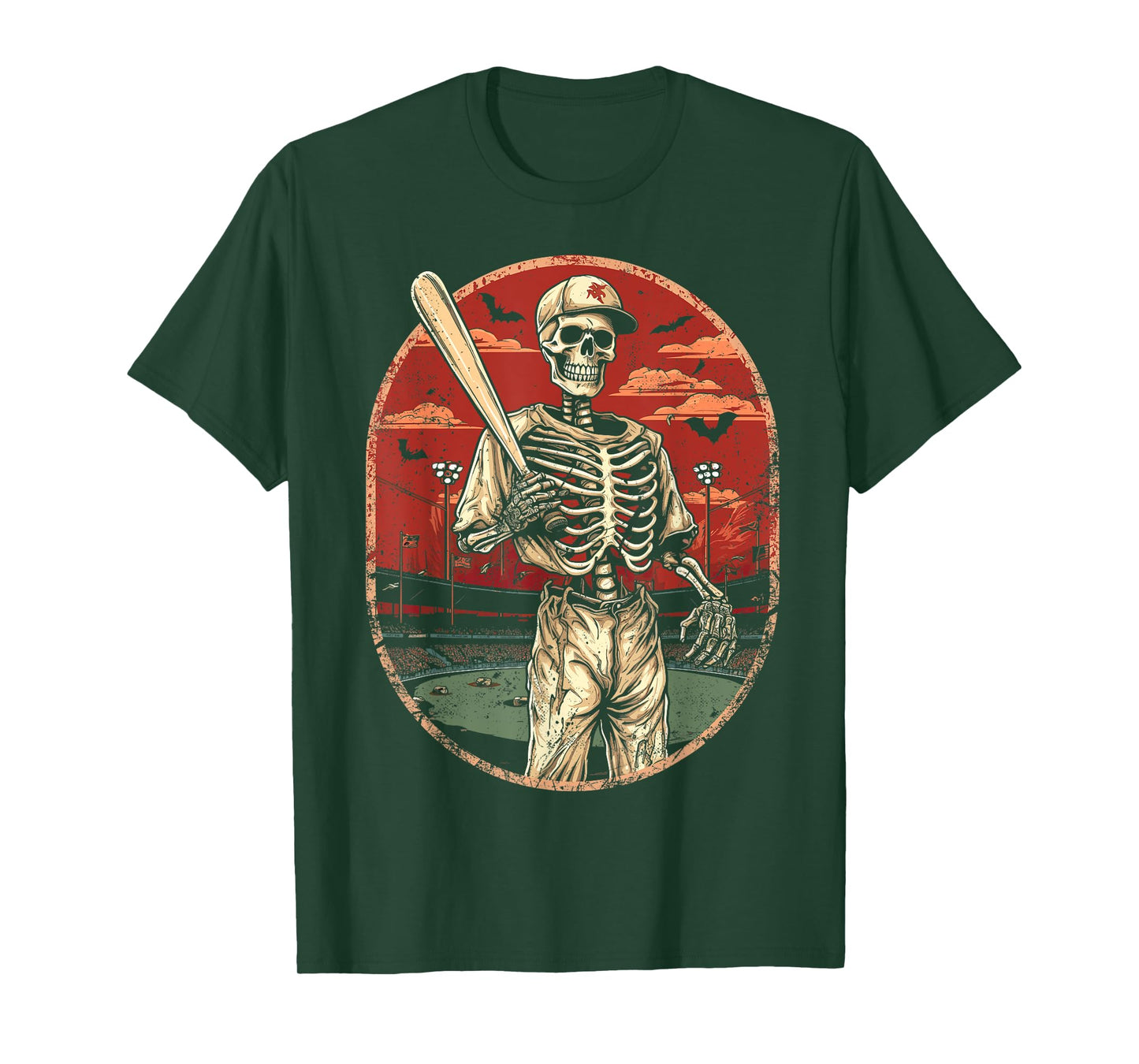 Spooky Creepy Vintage Baseball Skeleton Halloween Men Boys T-Shirt