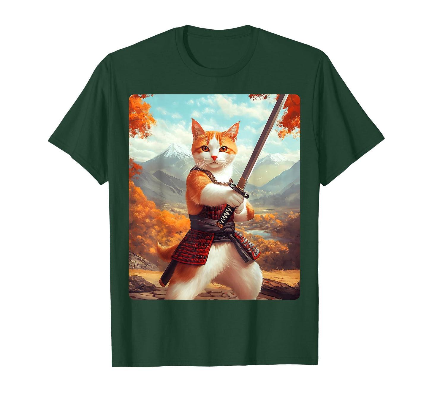 Samurai Cat T-Shirt for Men Women Girls Kids