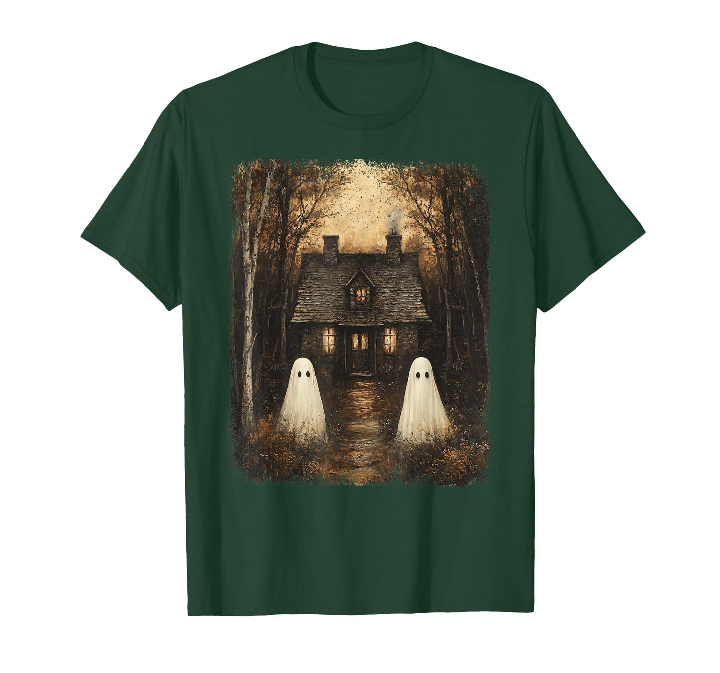 Vintage Haunted House Halloween Spooky Ghost Gothic Forest T-Shirt