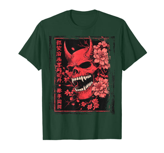 Demon Face Skull Japanese Art Devil Oni Harajuku Aesthetic T-Shirt