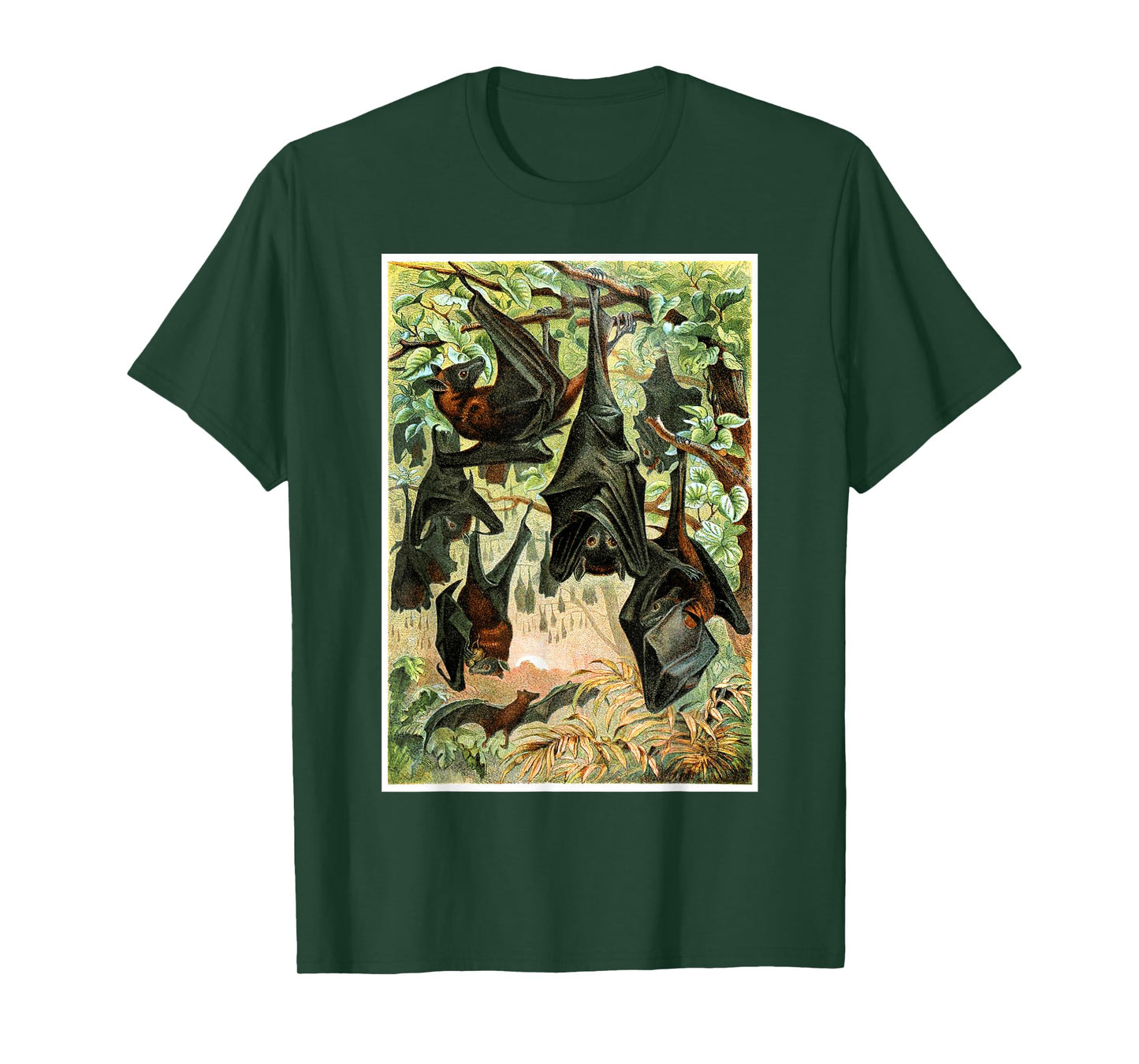 Flying Foxes Bats Hanging Bat Vintage Animal Illustration T-Shirt