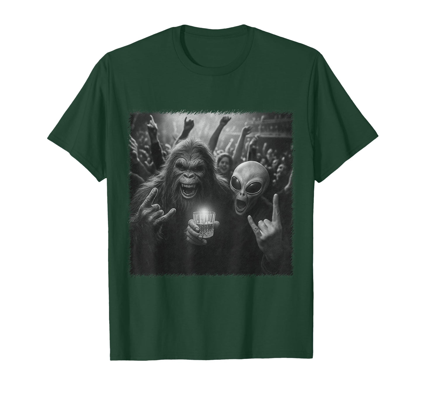 Funny bigfoot and alien party concert rave T-Shirt
