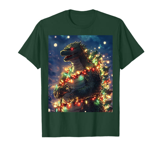 Japanese Monster Kaiju Santazilla Christmas Tree Lights T-Shirt