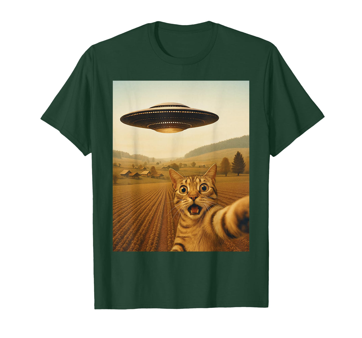 Cats UFO Funny Cat Selfie with Alien Space Kitten Meme T-Shirt