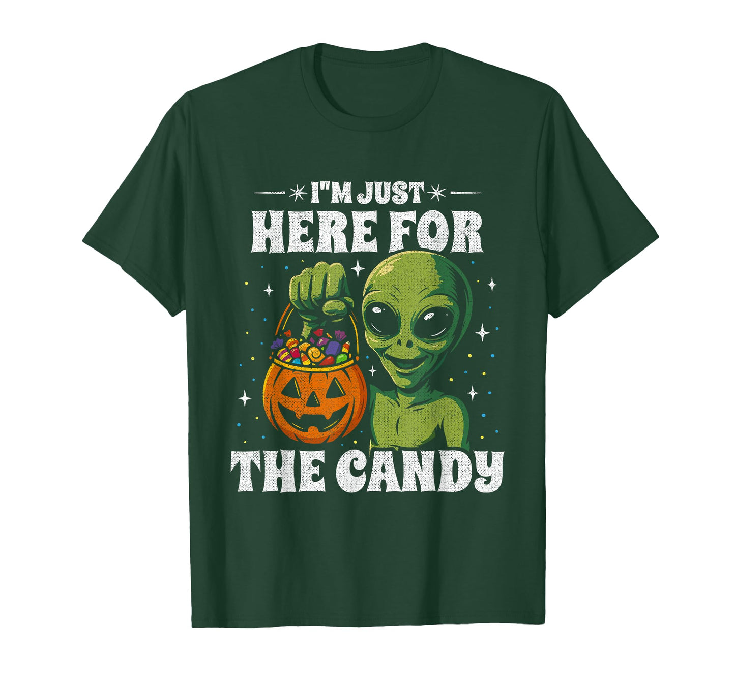 Funny UFO Alien Costume - Here for The Candy Halloween T-Shirt