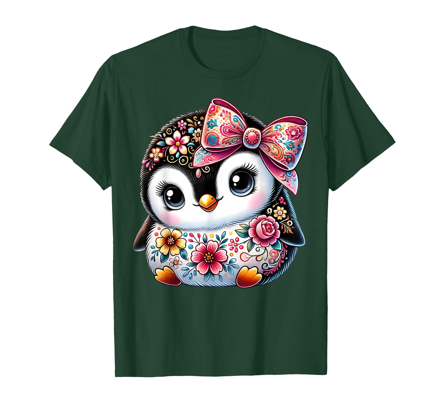 Penguin Lover Floral Flower Graphic Girls Women Cute Penguin T-Shirt