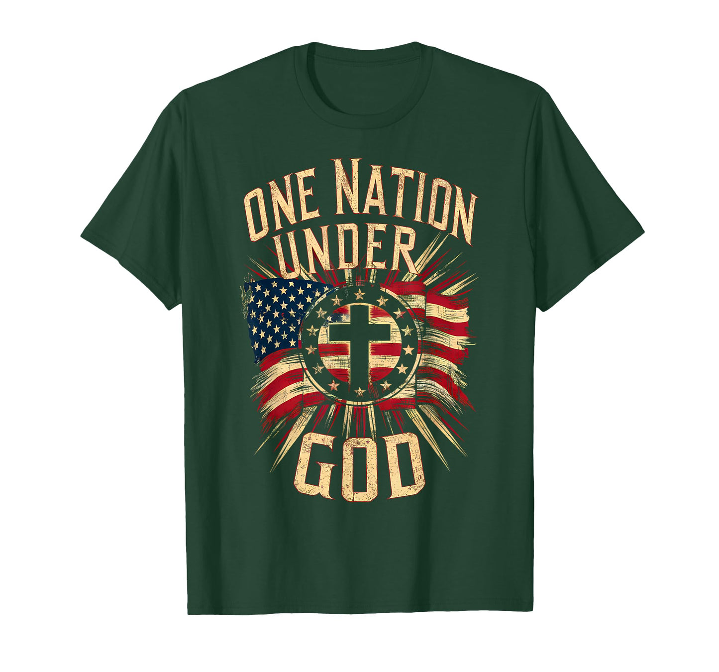 One Nation Under God Christian Patriotic American Flag T-Shirt