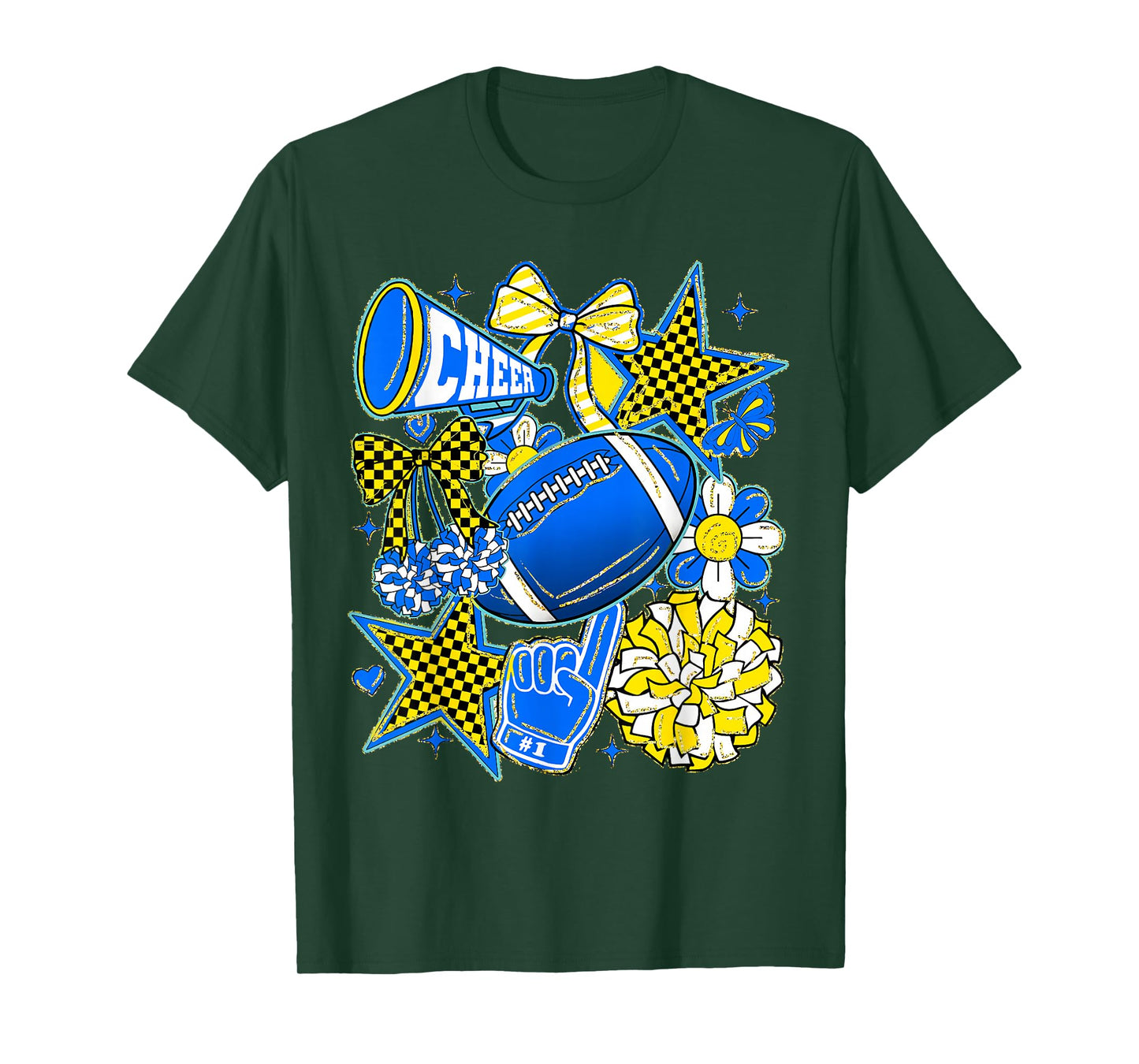 Retro Blue & Gold Cheer Football Game Day Coquette Bow Kids T-Shirt