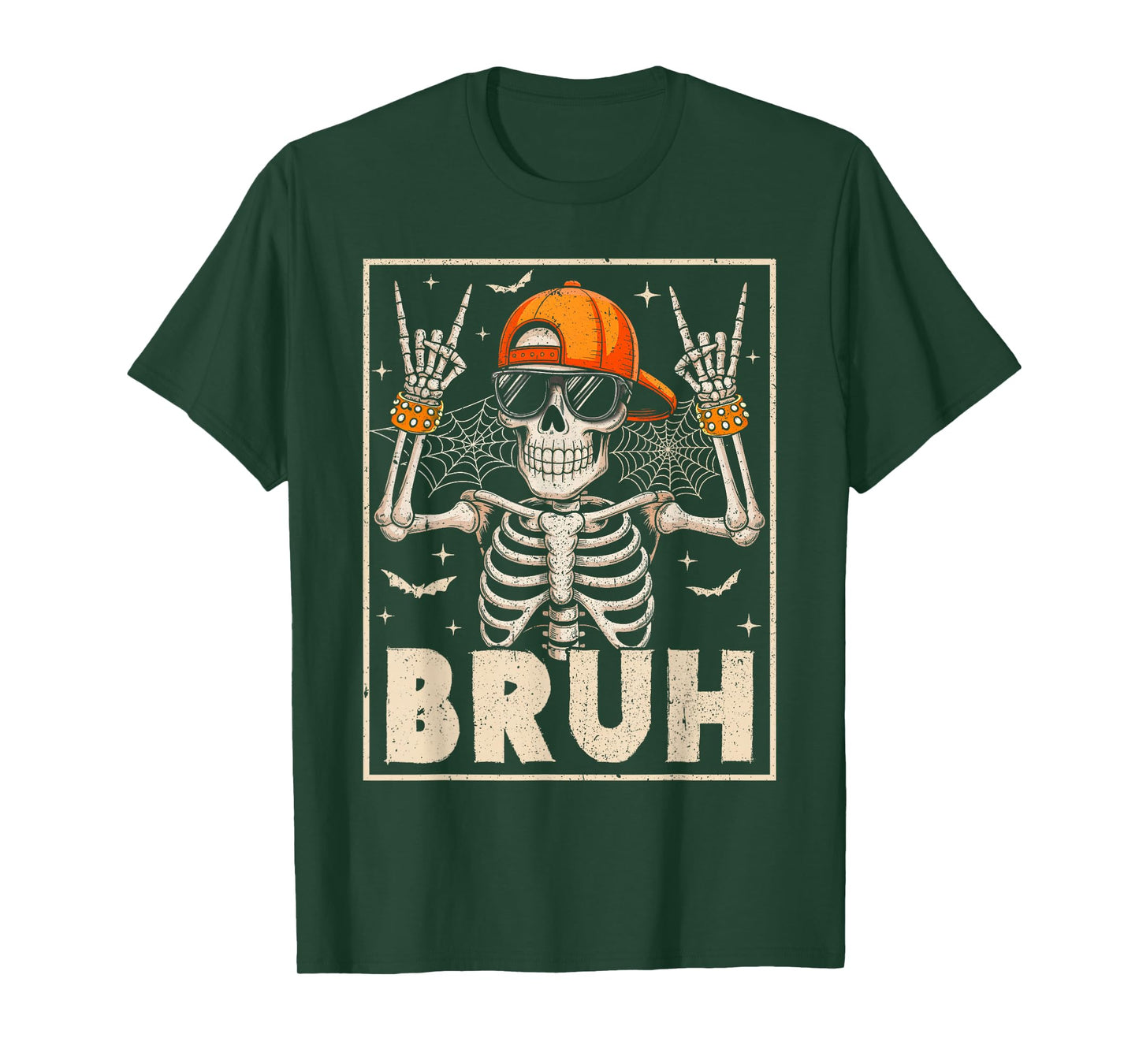 Funny Happy Halloween Skeleton Bruh Scary Boys Kids Rock T-Shirt