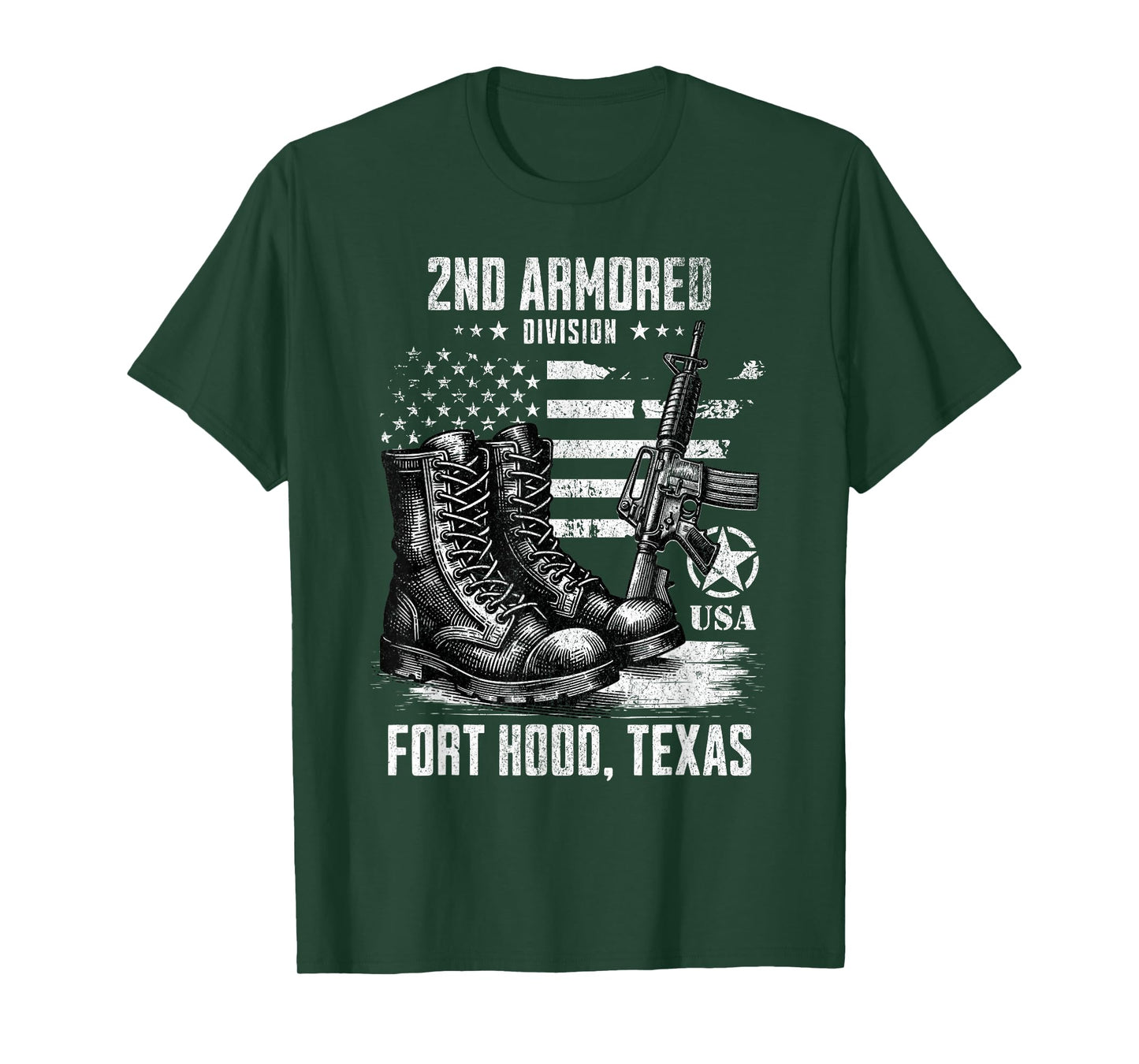 SoldierTees 2nd Armored Division Fort Hood Texas Military Veteran T-Shirt, Small, Black